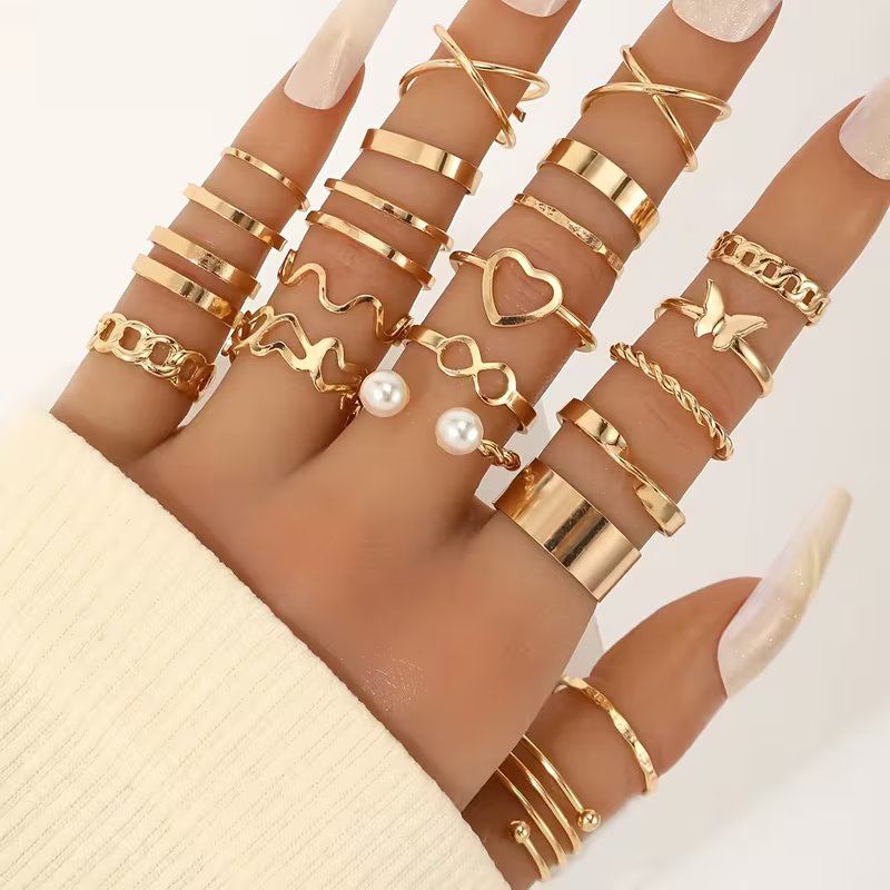 A Set Of 22 Fashionable Stacked Rings For Women - Gold  best price in Sri Lanka