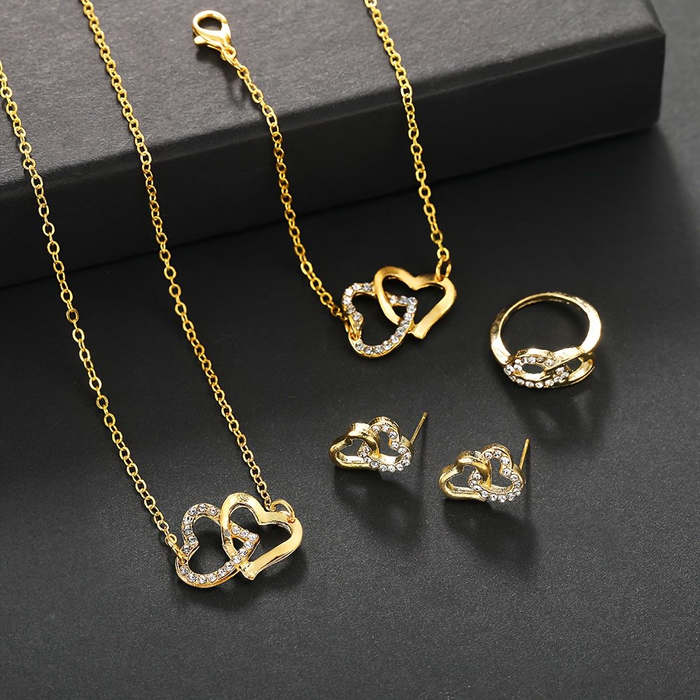New Women'S Fashion Collection Featuring a Easy Double Heart Necklace Jewelry Set best price in Sri Lanka